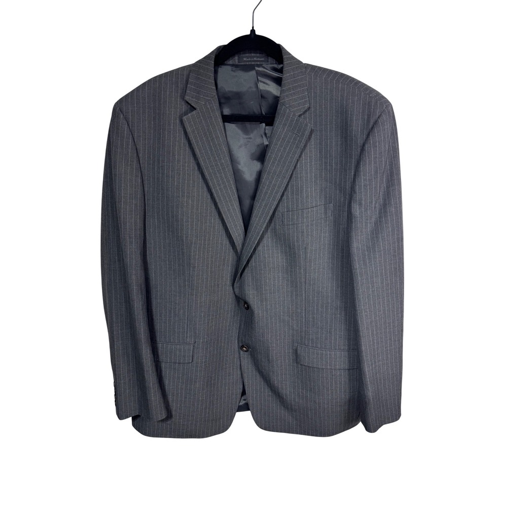 Chaps Men's Dark Gray Pinstripe Suit Jacket Blazer 48L Classic Business Formal‎